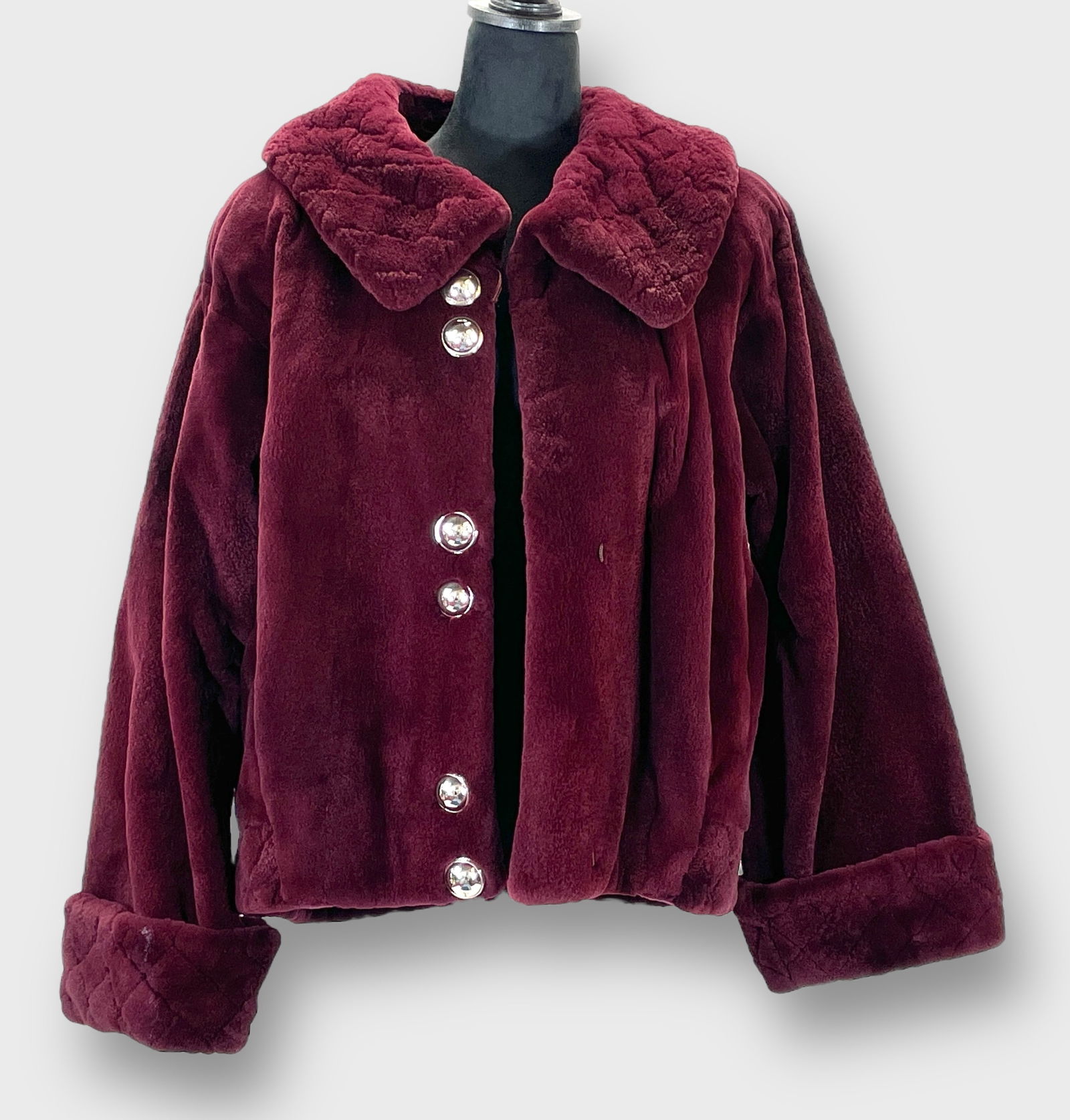 GALANOS Maroon Faux Fur Jacket (1 of 4)