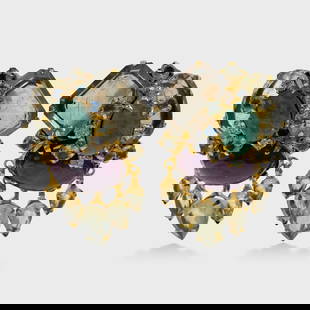 Iradj Moini Multi-Stone Clip On Earrings: Approx. 2” x 1 3/8”. Good preowned condition.