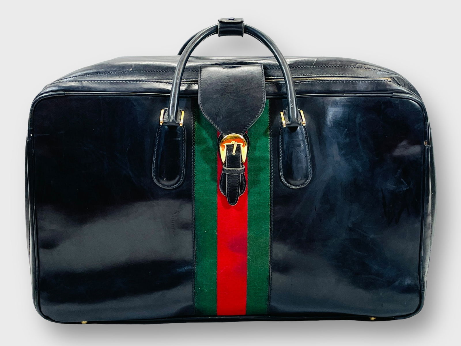 GUCCI 1960s Sylvie Web Black Leather Travel Bag (1 of 11)