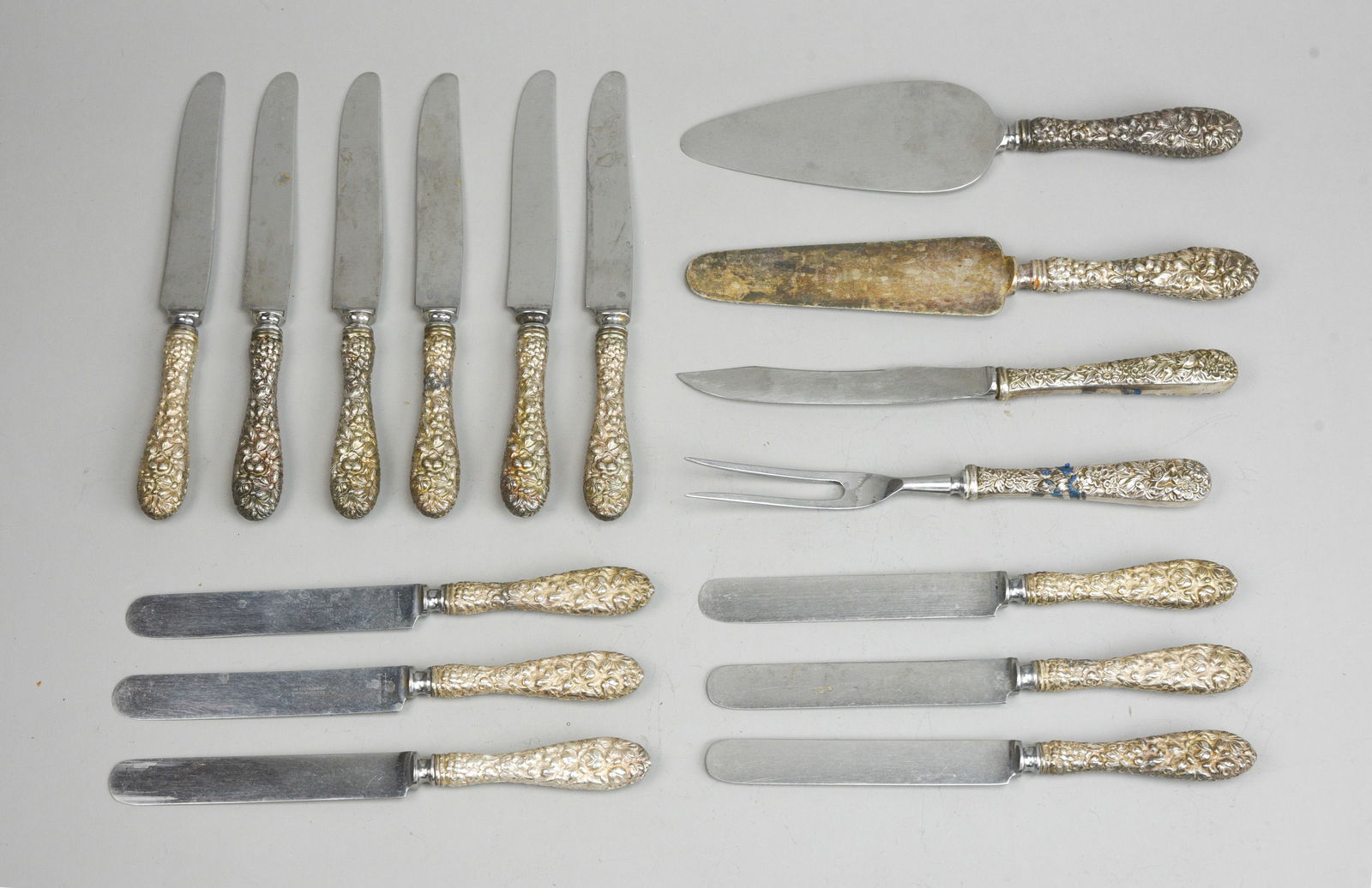 Sterling Silver Repousse Flatware Dinner and Cake Knives-Stieff, Kirk & Son 1210 Grams (1 of 11)