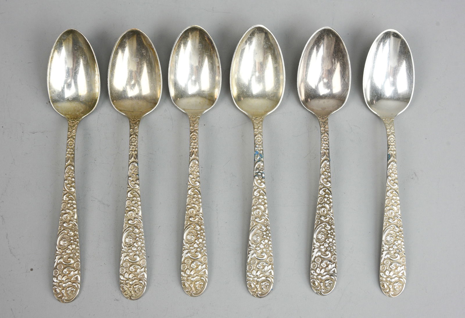 Sterling Silver Flatware-Six Jenkins & Jenkins Repousse Dinner Spoons 272 Grams (1 of 8)