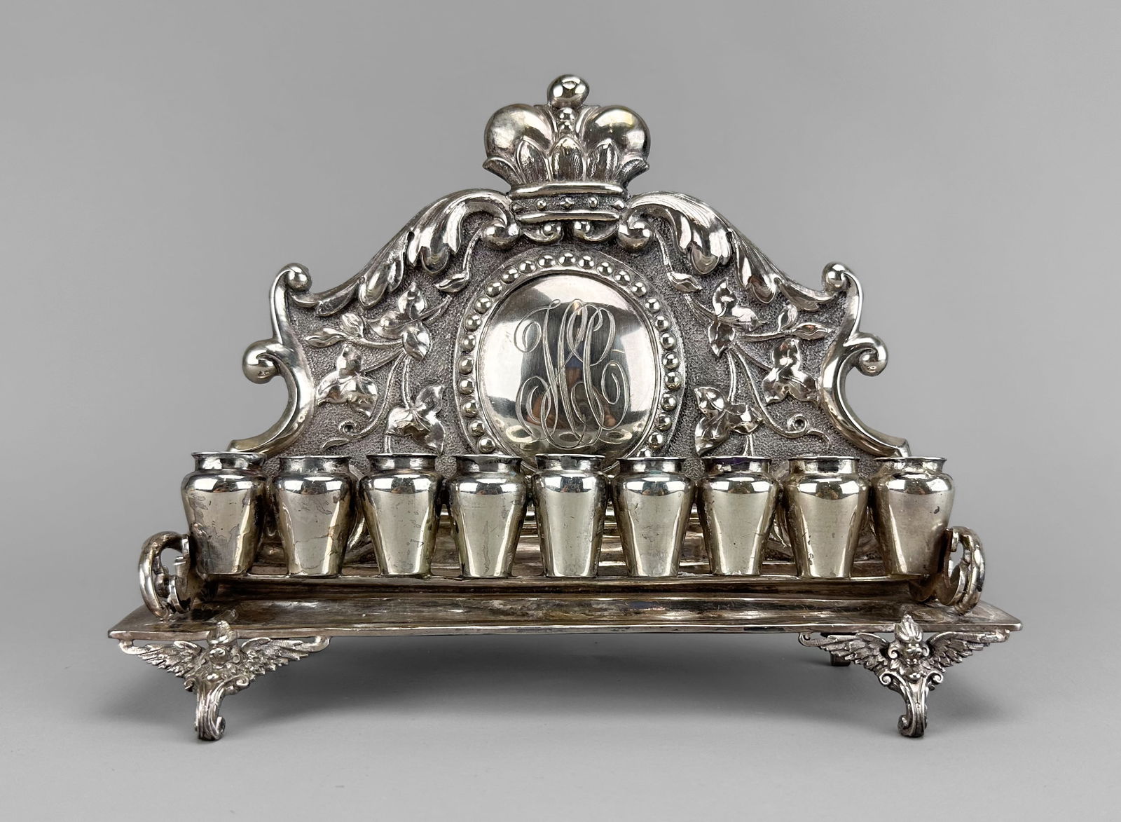 Antique 19thC Repousse and Cast Two-Piece Silver Continental Menorah Judaica 399 gms (1 of 10)