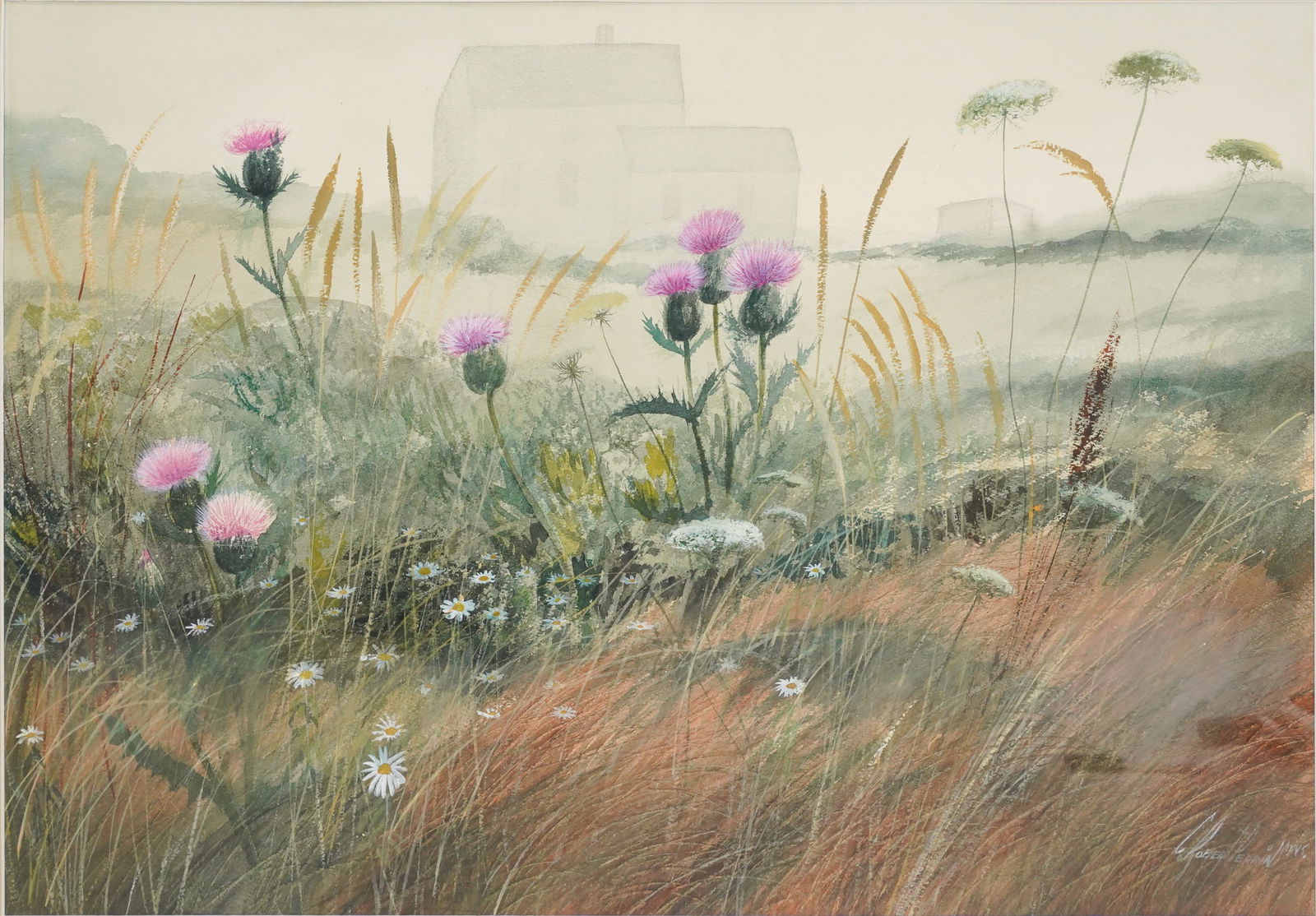 Charles Robert Perrin Floral Watercolor Framed Large Painting (1 of 6)