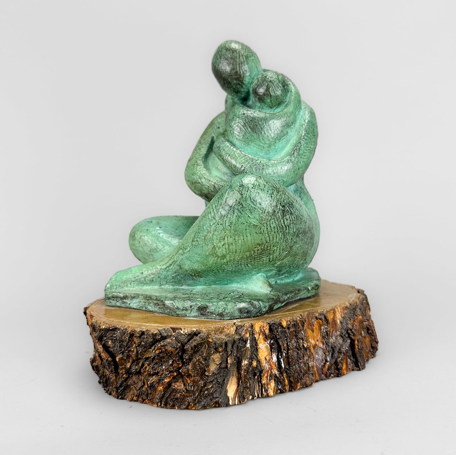 Artist Signed Modernist Bronze Group Mother and Child w/Green Patina (1 of 6)