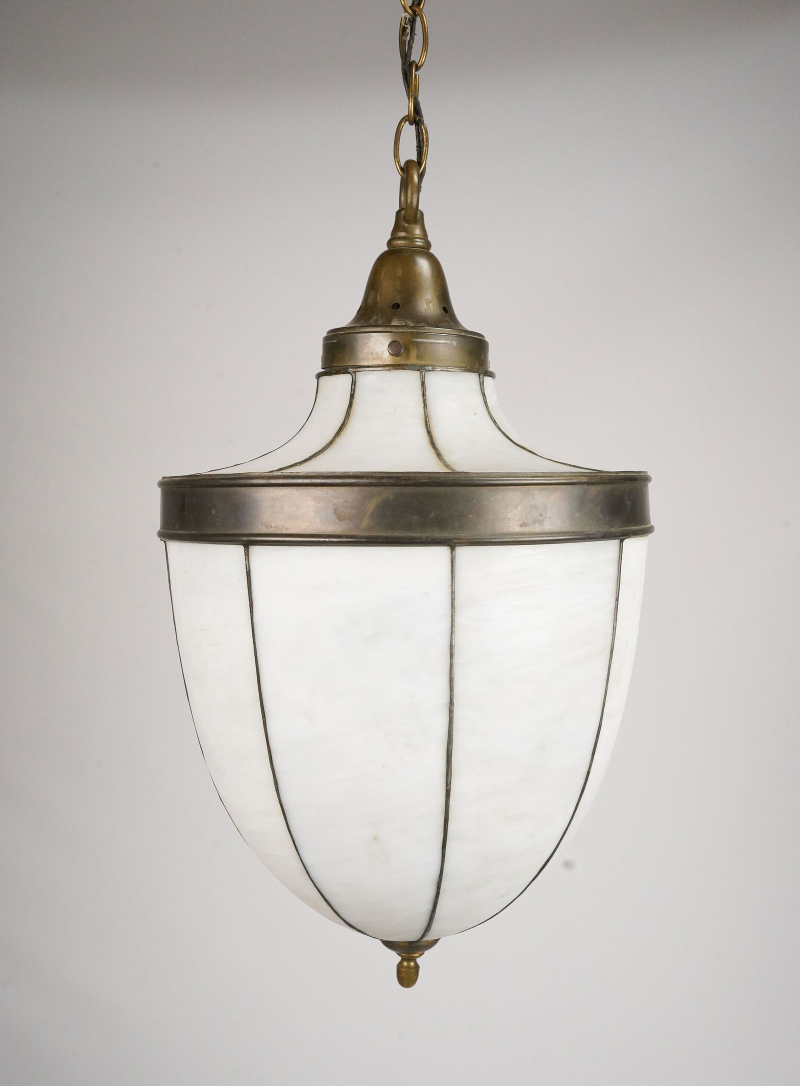 Vintage Edwardian White Shaded Curved Leaded Glass & Metal Ceiling Fixture Hall Light (1 of 8)