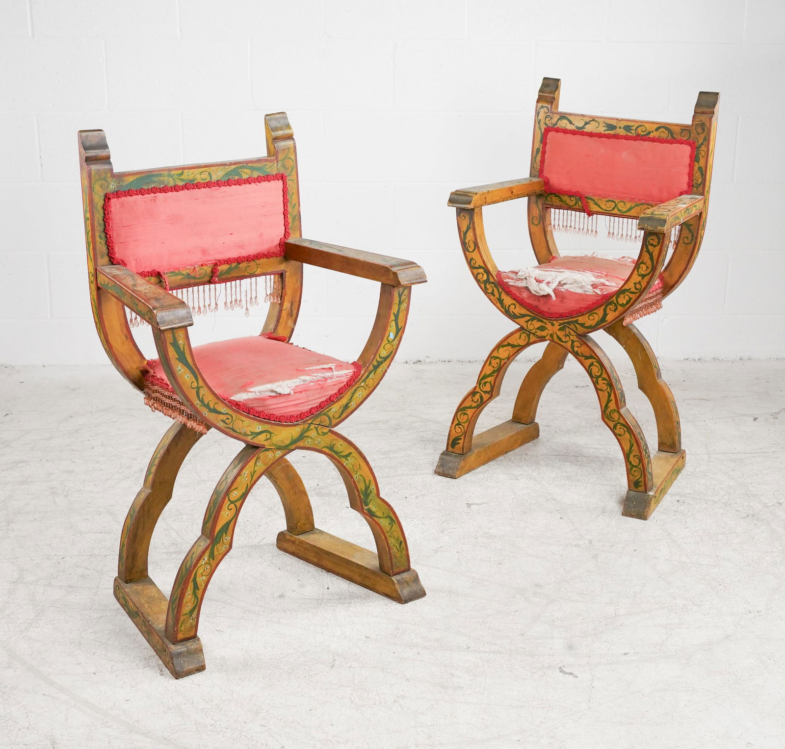 Pair Antique 18thC Italian Venetian Mustard Yellow Paint Decorated Armchairs (1 of 16)