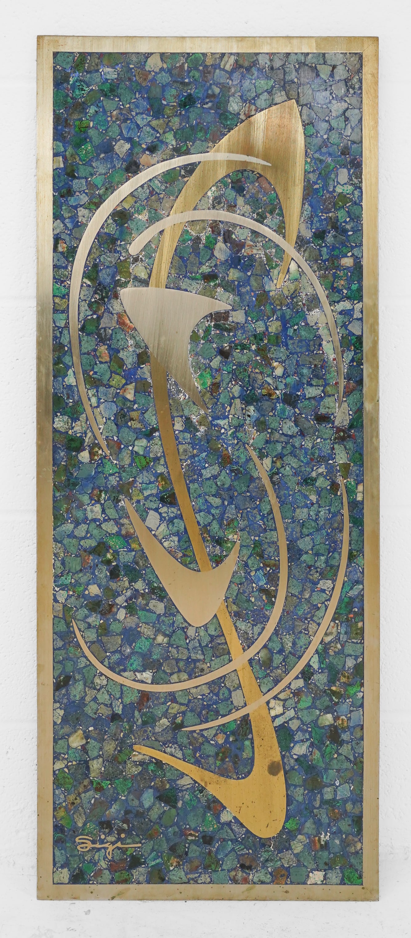 Large Sigi Pineda Mixed Metal and Blue Stone Mosaic Mexican Modernist Wall Plaque (1 of 5)