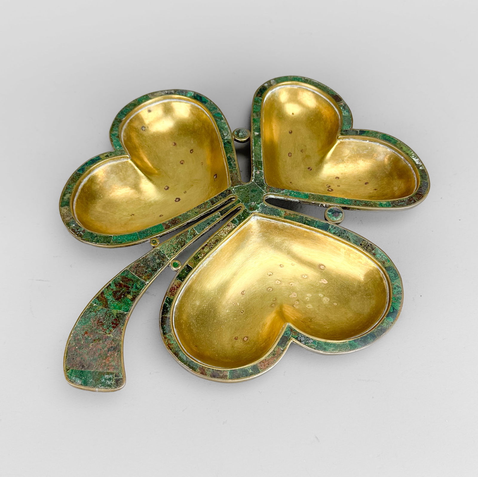 Los Castillo Cooperativa Brass and Blue Stone Inlaid Three-Heart Clover Mexican Dish (1 of 7)