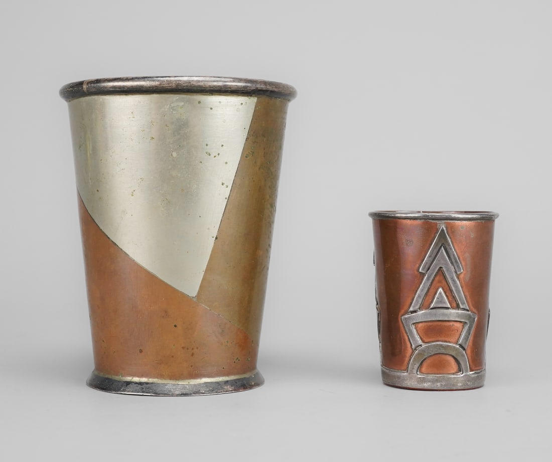 Mexican Mixed Metal Beaker by Los Castillo & Victoria Silver Overlay Shot Glass (1 of 6)
