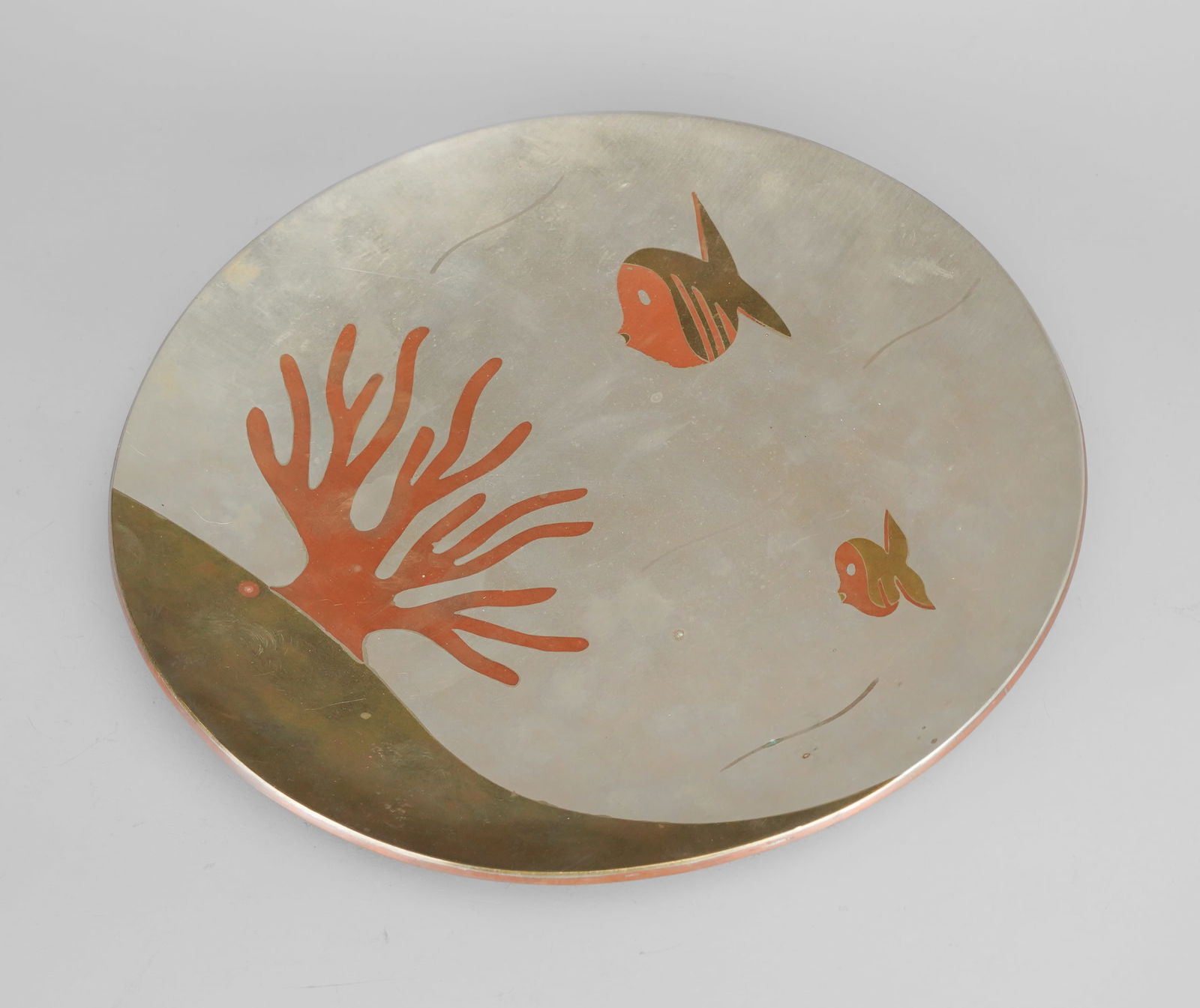 Metales Mexican Mixed Metal Round Footed Tray Undersea Life Fish & Coral (1 of 6)