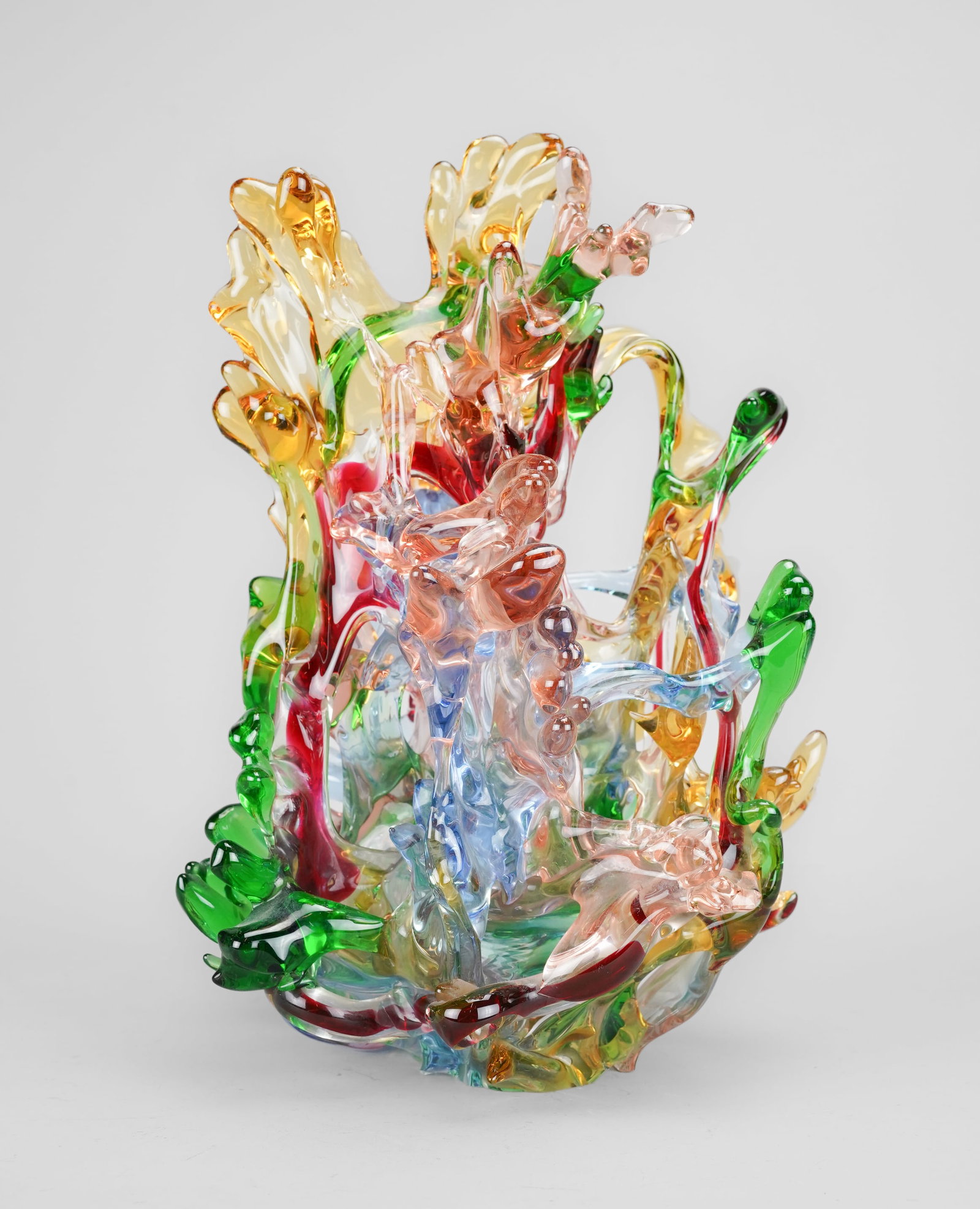 Original Signed Exbor Czech Art Glass Biomorphic Multi-Colored End-of-Day Sculpture: Ca. Mid 20thC. Apparently excellent condition with no chips, cracks, or repairs. Approx. 11 1/4" tall, by 8" diameter. This is a very rare form for Exbor, as were not very popular at the time of manuf