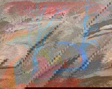 John De Forest Stull 1945 Oil Canvas Abstract Expressionist Painting WPA Artist: John Deforest Stull (American, 1910-1972). Dated 1945 and signed as shown. Very good with no rips or repairs. Possibly needs cleaning to bring out color a bit more. This has remained untouched since 1