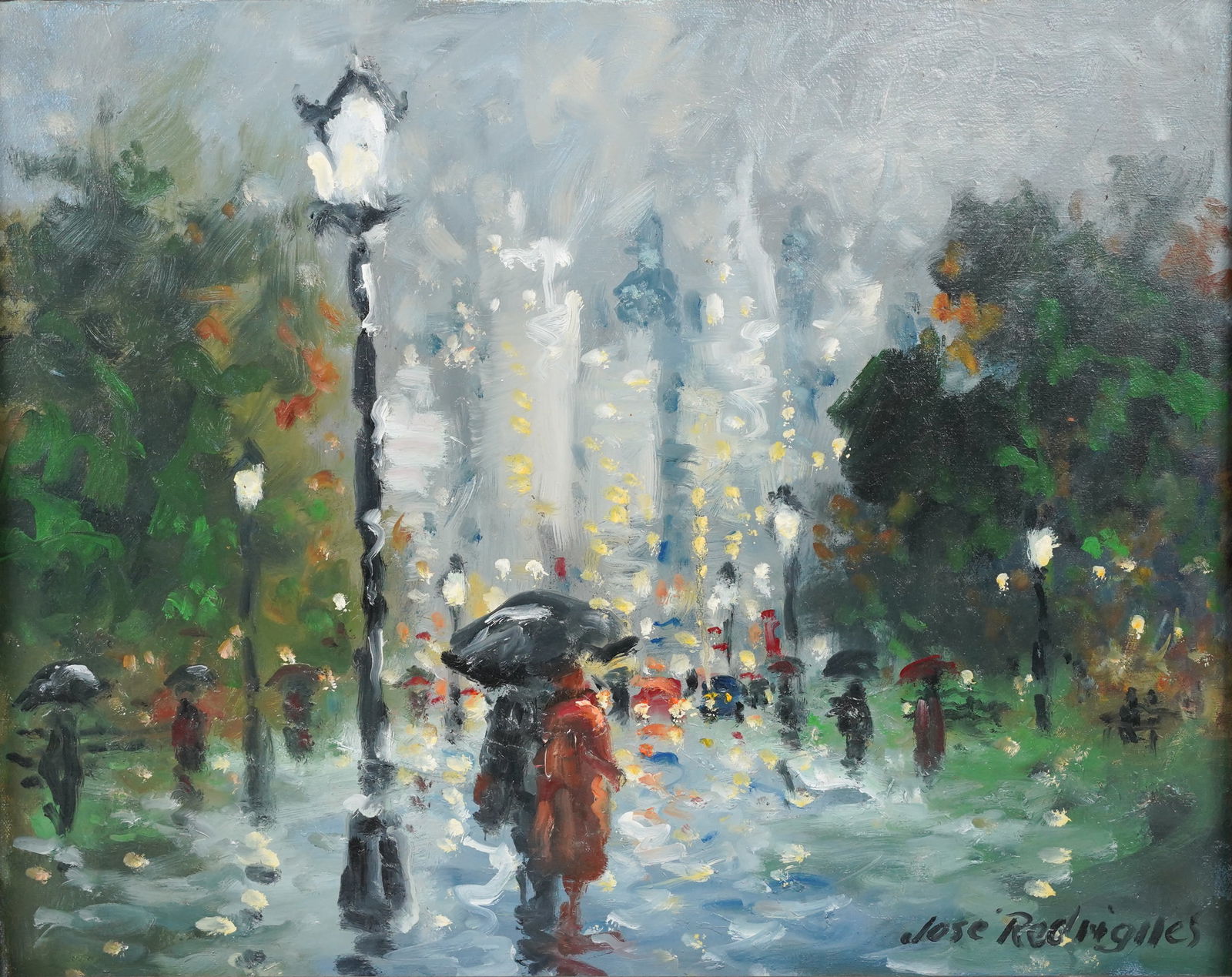 Jose Rodrigues Oil on Canvas Impressionist Street Scene Framed Painting (1 of 8)