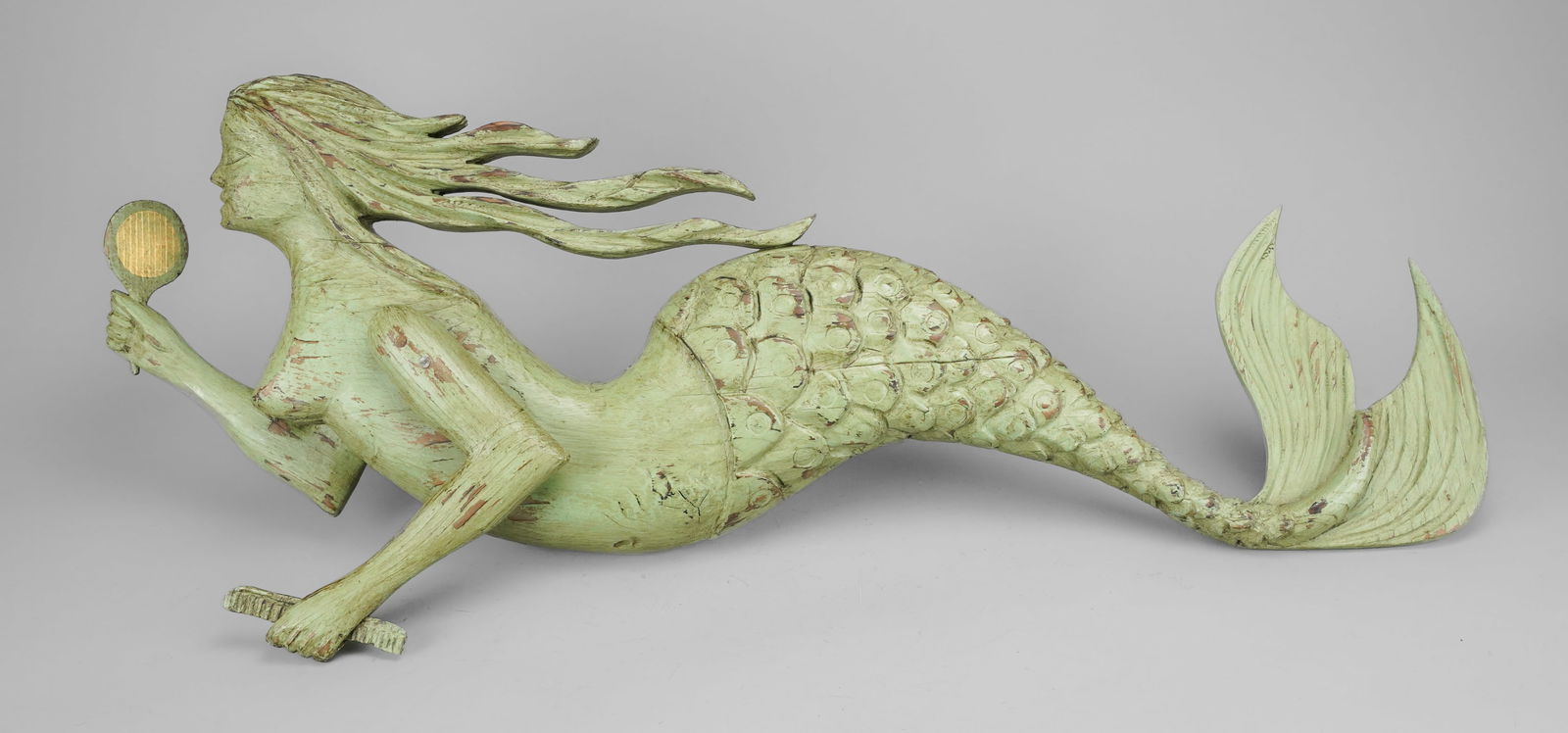 Contemporary Hand Carved & Painted Wood Folk Art Mermaid Wall Sculpture (1 of 7)