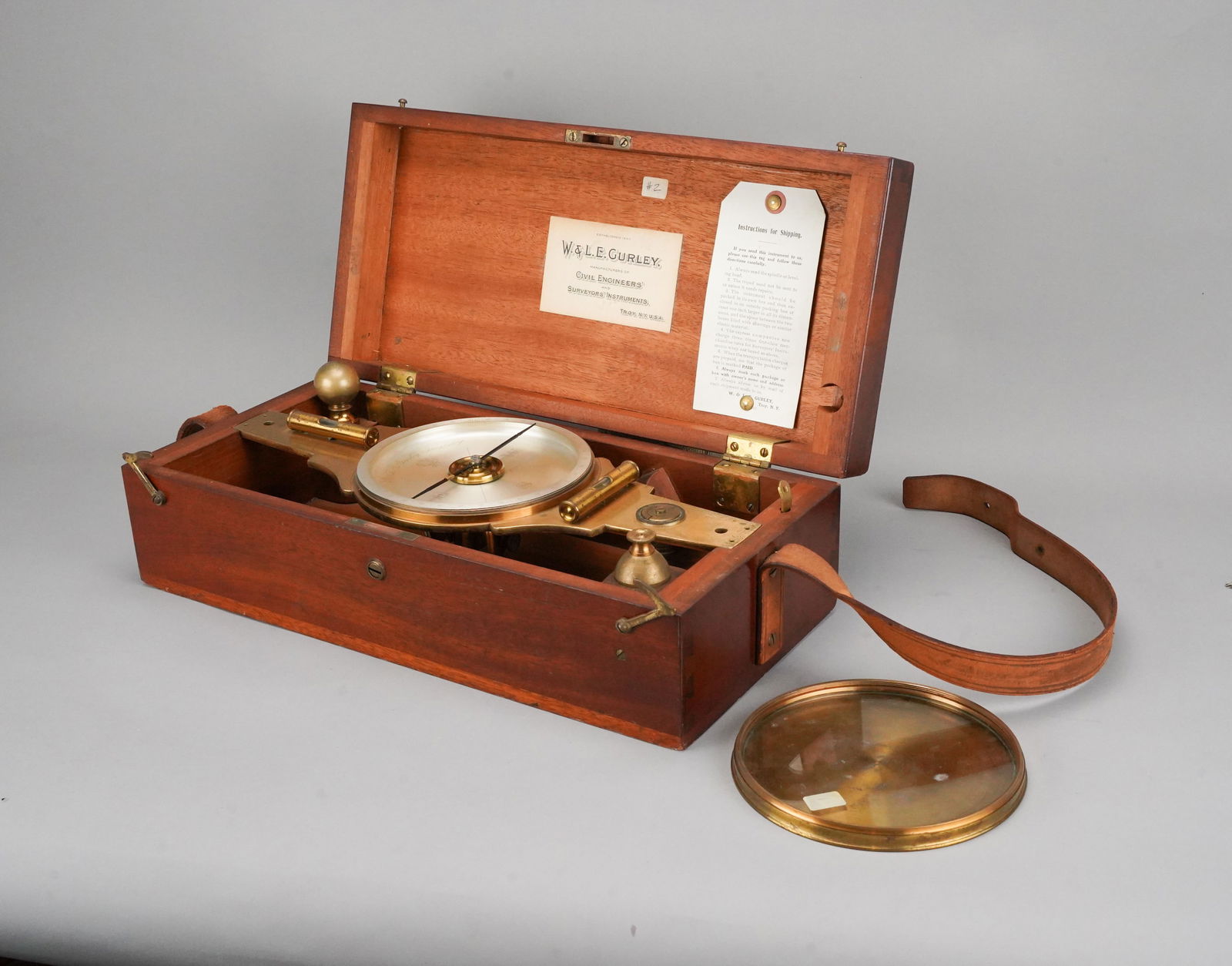Antique Brass W.L.E. Gurly Transit Surveying Compass Scientific Instrument Original Wood Box (1 of 10)