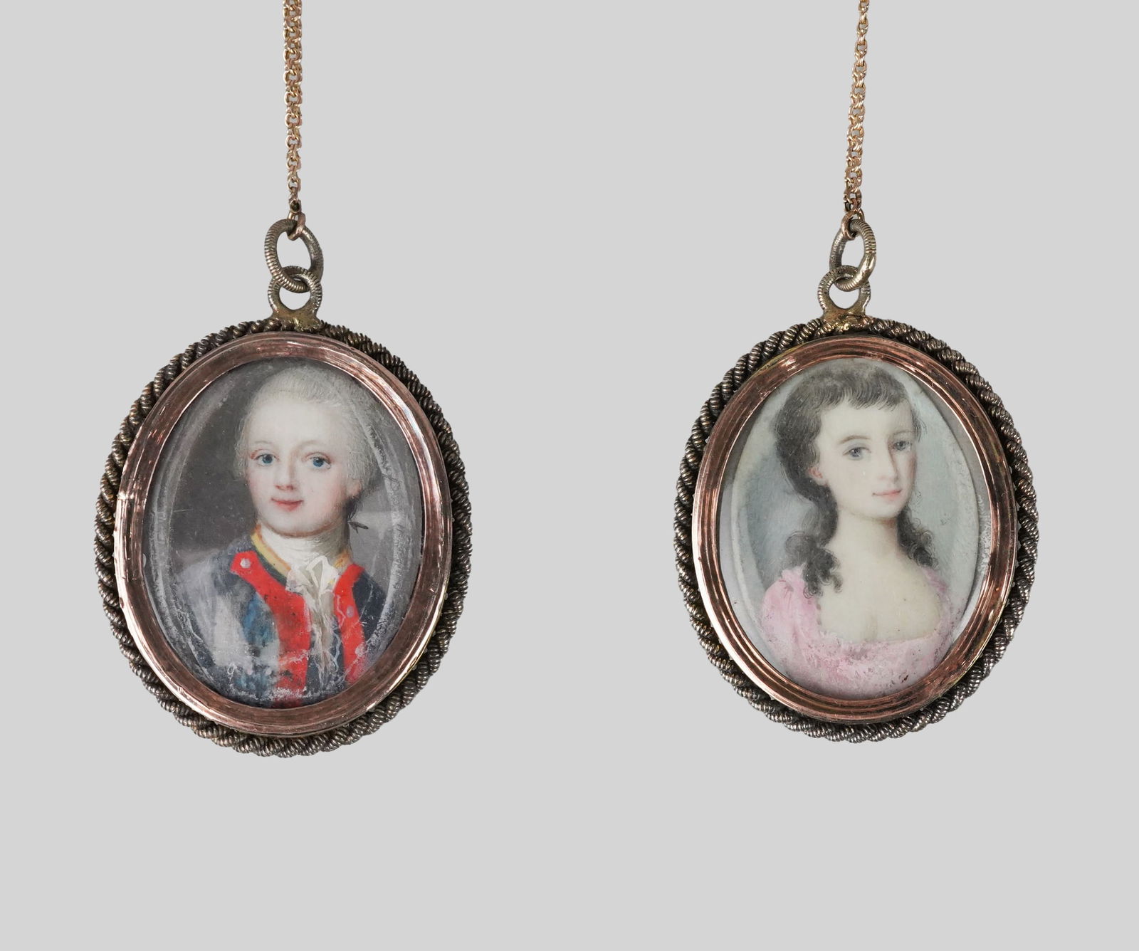 Antique 18thC Gold Double-Sided Lover's Locket Pendant Necklace w/Painted Portraits (1 of 6)