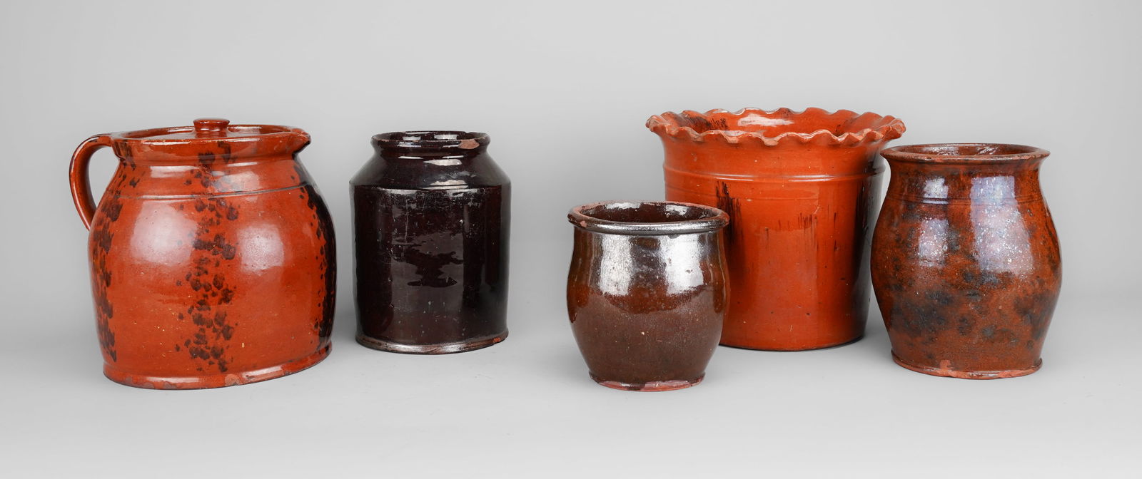 Group Lot 5 Antique Redware Stoneware Pots (1 of 16)