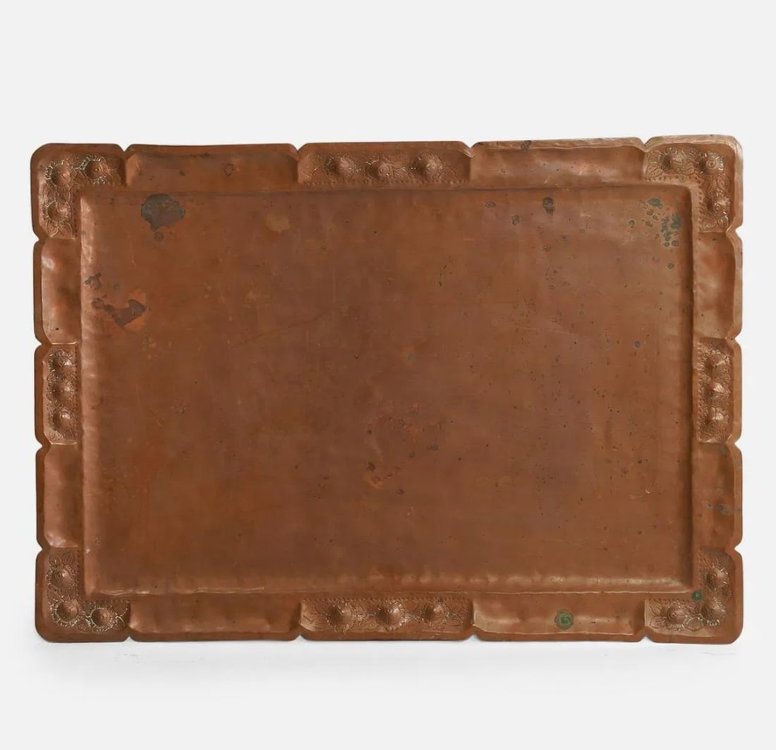 Large 1940s Mexican Arts and Crafts Embossed Hand Hammered Solid Copper Butlers Tray (1 of 5)