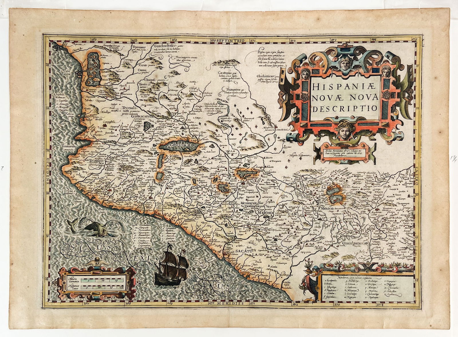 Antique Hondius Mercator "Hispaniae Novae Nova Descriptio" 17thC Antique Hand Colored Map of Mexico (1 of 8)
