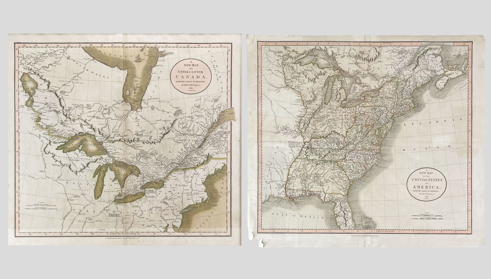 Two Antique John Cary New Maps of Upper & Lower Canada and United States of America (1 of 13)