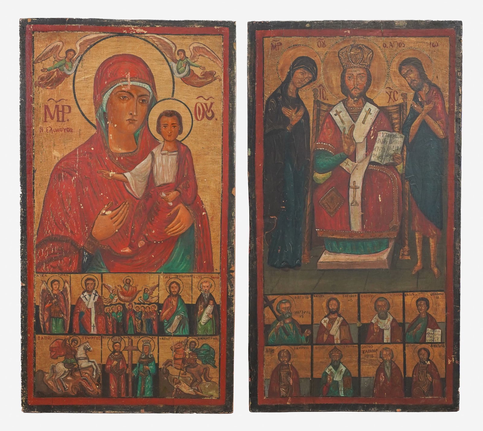 Pair Large Antique Russian Icon Painted Wood Panels (1 of 11)