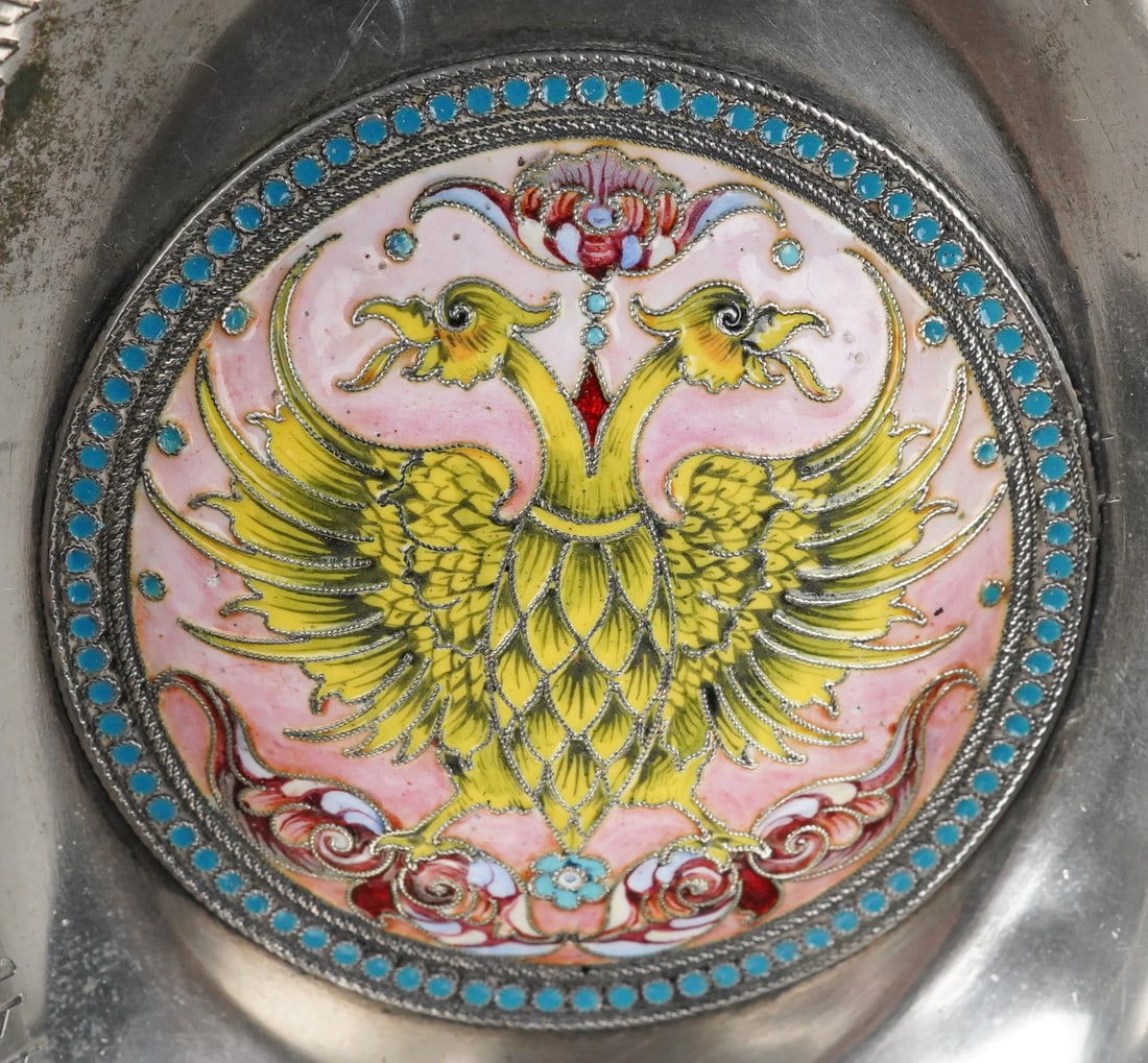Antique Imperial Russian 84 Silver Cloisonne Enamel Kovsh Cup B.A. (1 of 15)
