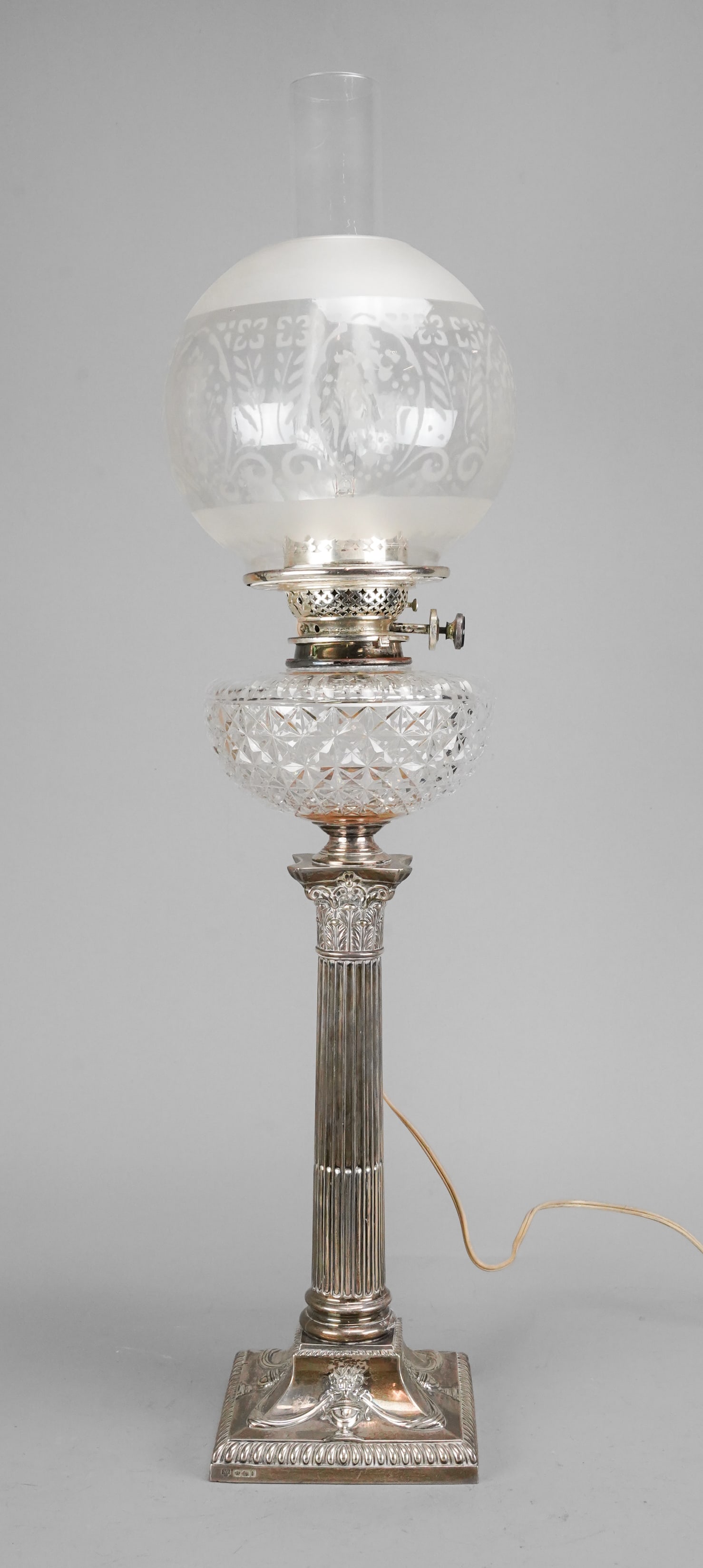 Antique English Sterling Silver Corinthian Column and Cut Glass Banquet Lamp (1 of 10)