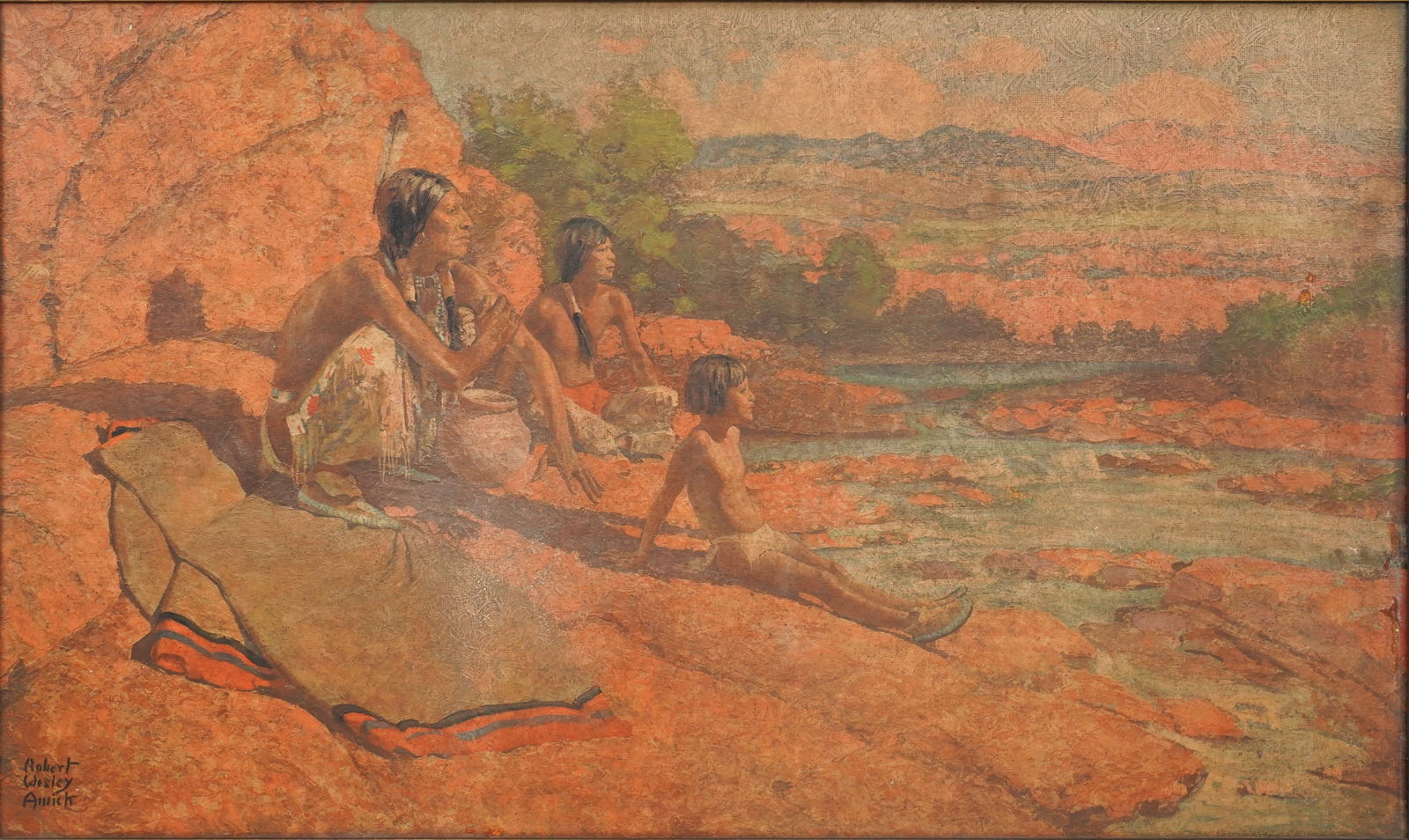 Robert Wesley Amick "Where The Sun Goes" Framed Original 1920 Native American Indian Print (1 of 8)