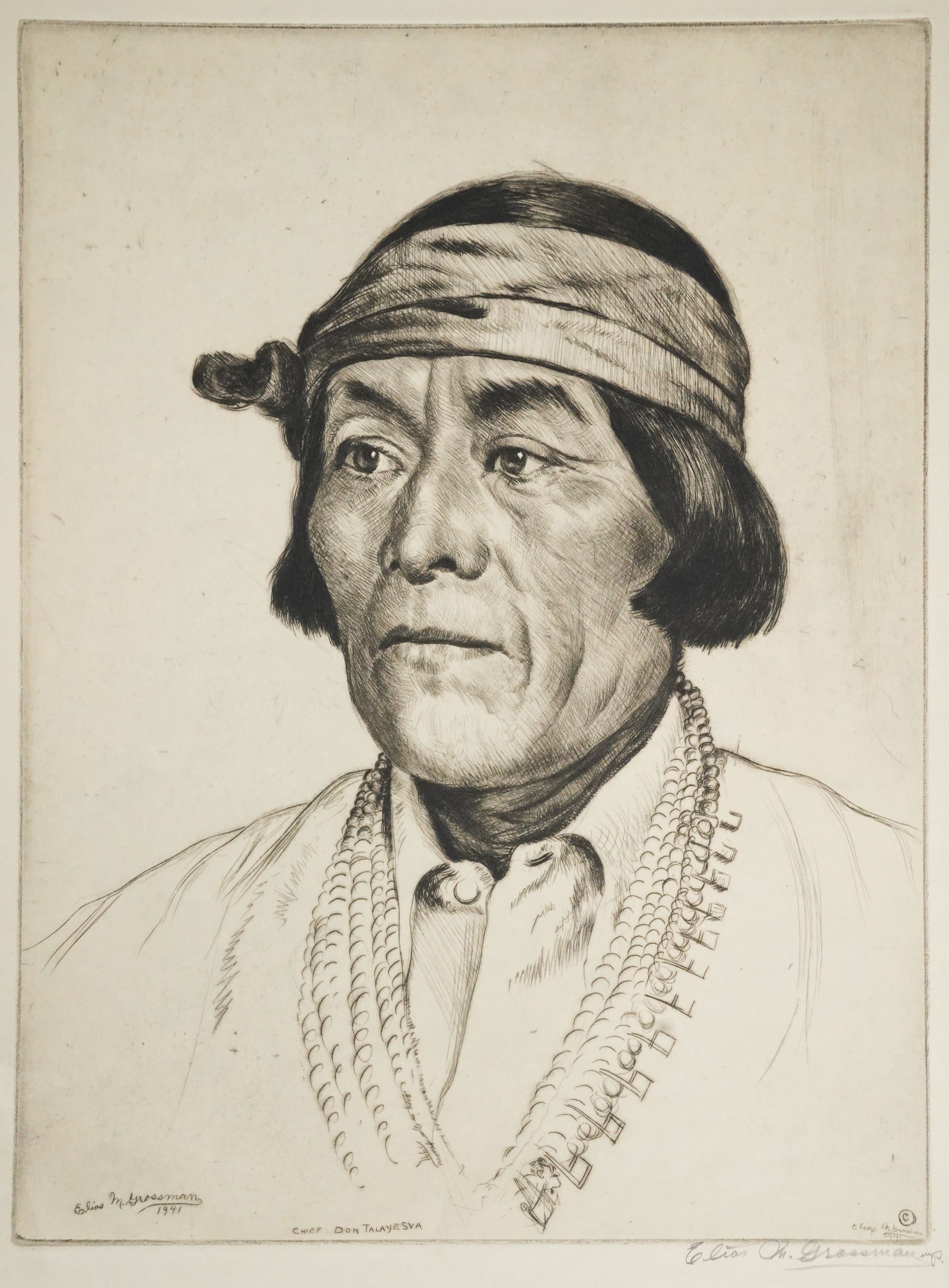 Elias Grossman Etching Native American Indian Chief Don Talayesva Unframed Print (1 of 12)