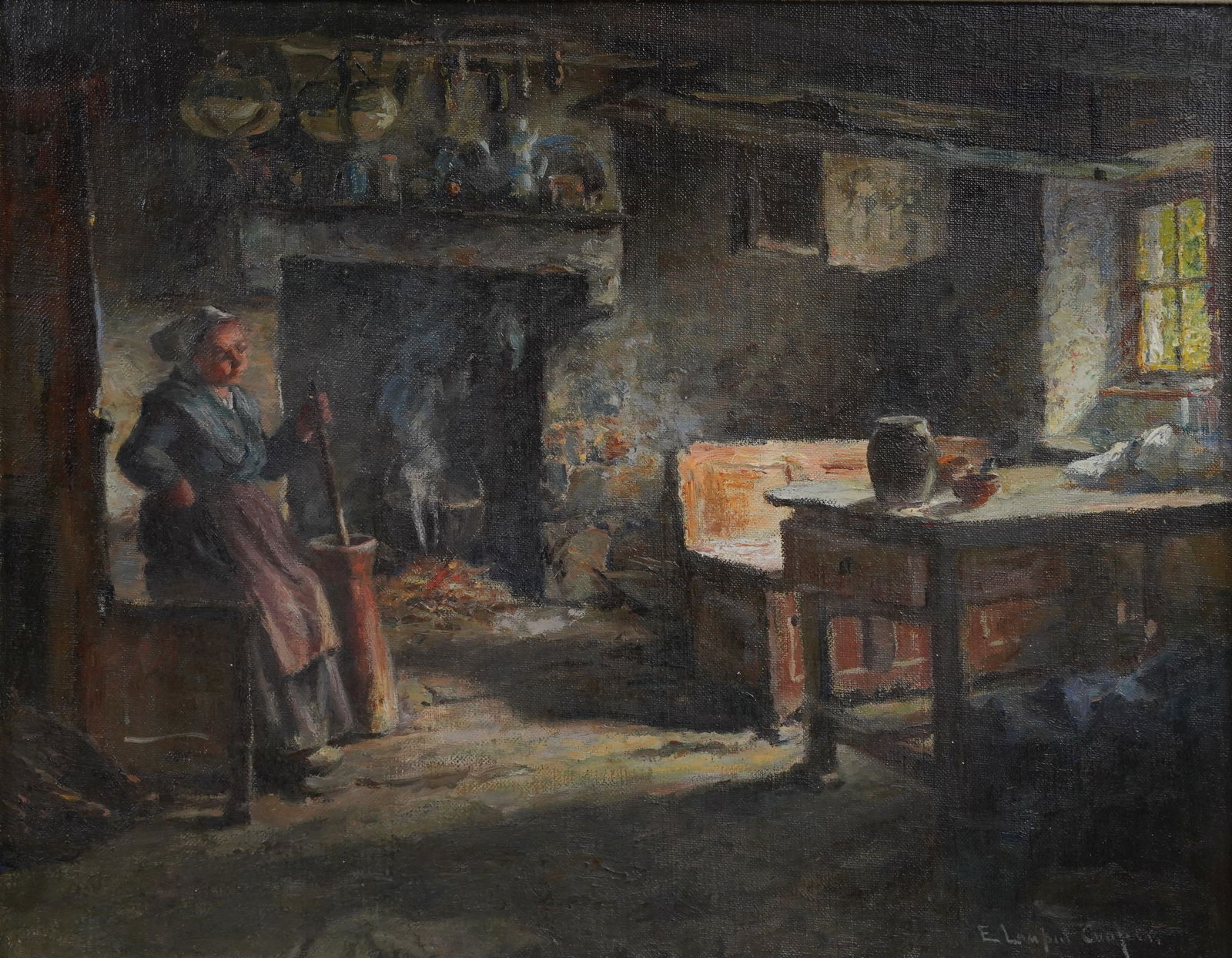 Emma Lampert Cooper WOMAN CHURNING BUTTER Oil/BoardFramed Painting (1 of 6)
