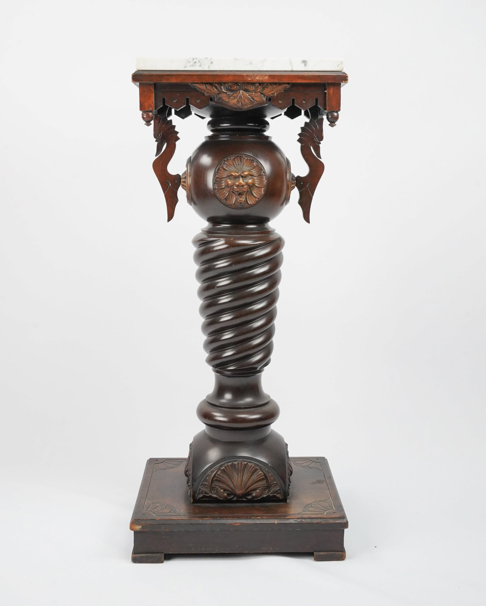 Antique Victorian Twist Column Mahogany and Marble Plant Stand Pedestal w/Lion Masks (1 of 11)