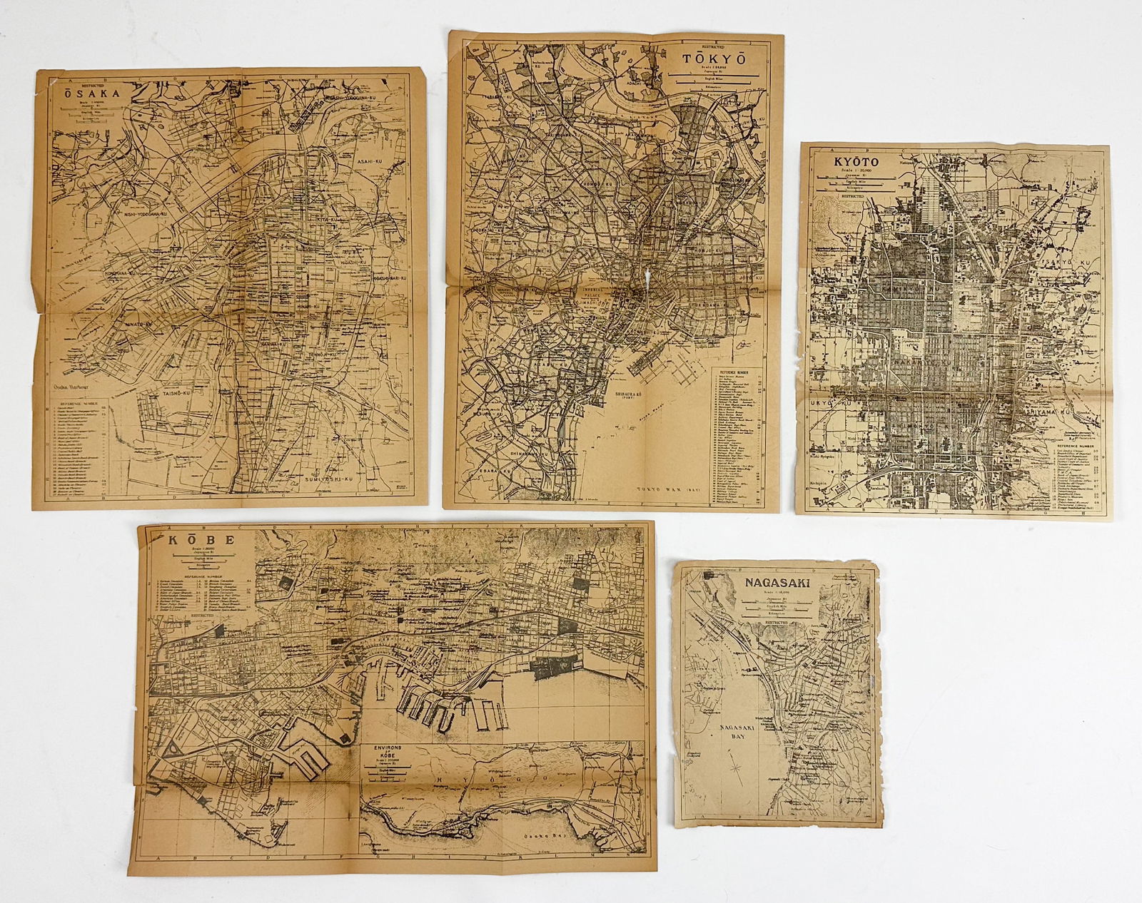 Five Antique Japanese Pocket Folding Maps Kyoto, Nagasaki, Tokyo, Osaka, Kobe (1 of 15)