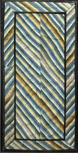 Antique Geometric Framed Silk Asian Fabric Cloth Stripped Panel: Ca. approx. late 19thC. Sight condition is good as shown, with no losses or tears, apparently not repaired. Slight overall darkening. Textile size appox. 18 1/2" x 9 1/2". We Do Not Provide
