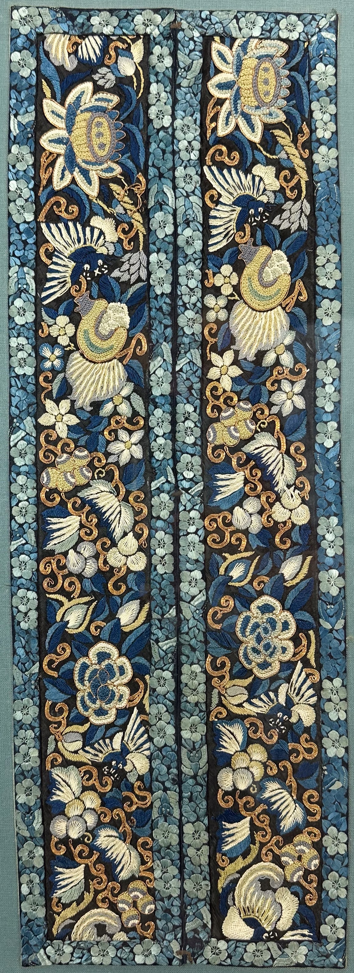 Embroidered Chinese Silk Fabric Panel with Birds and Flowers Framed Textile (1 of 5)