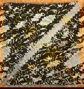 Antique Chinese Mounted Silk Fragment Framed Fabric Pheasant on Flowers Textile Embroidery: Antique 17th-18thC Chinese silk embroidered panel fragment, float mounted to a wood board. This piece appears to have been professionally restored, mounted and framed under glass to preserve it.
