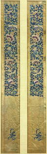 Antique Early 19thC Chinese Silk Embroidery Framed Butterfly Panels: Antique Chinese silk embroidery framed panels, two in one frame. Approx. sight size for each panel 31 1/2" x 4". Fair to good age-appropriate condition with slight sun fade, but not major. We Do Not