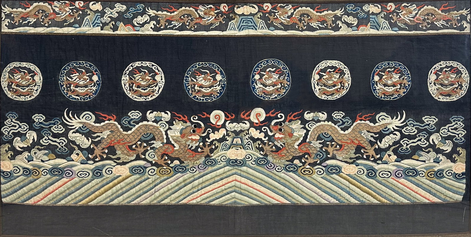 Large Framed Antique Chinese Silk Metallic Thread Embroidery Metallic Dragon Panel (1 of 7)