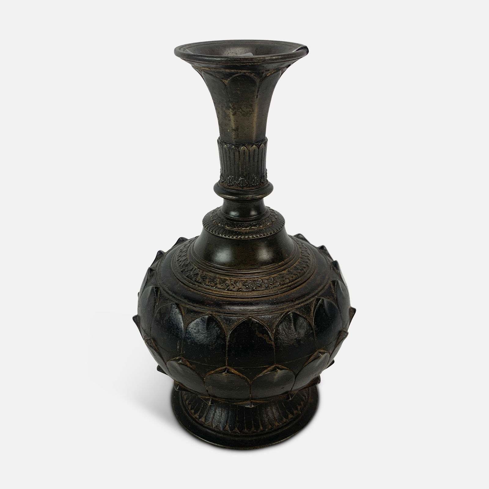 Antique Bronze Nepalese Lotus Flask Vessel Vase (1 of 6)