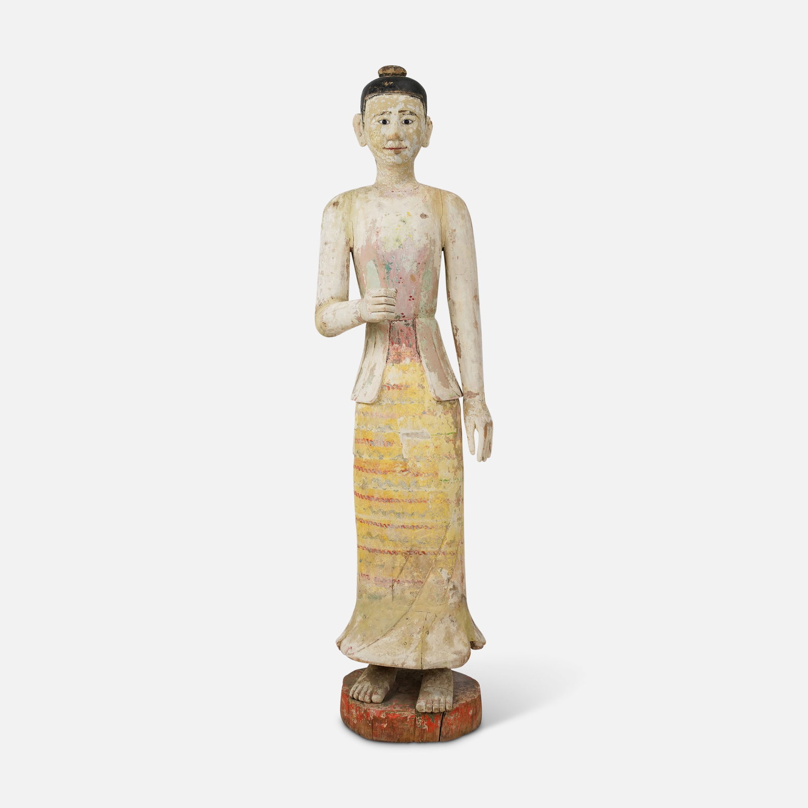 Antique 19th/20thC Burmese Paint Decorated Life Size Wood Woman Statue: Fair overall condition as shown, with age-appropriate wear, age cracks, paint loss. We Do Not Provide In-House Shipping! Please reach out to one of our preferred shippers listed below. Donald Camden U