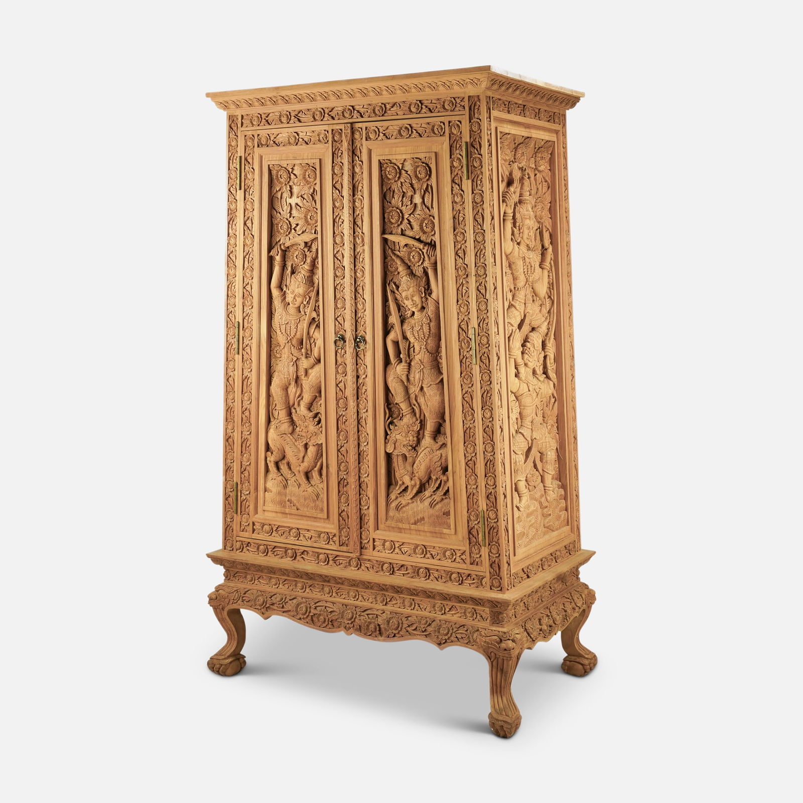 Southeast Asian Thai-Style Intricately Carved Hard Wood Clothing Cabinet (1 of 16)