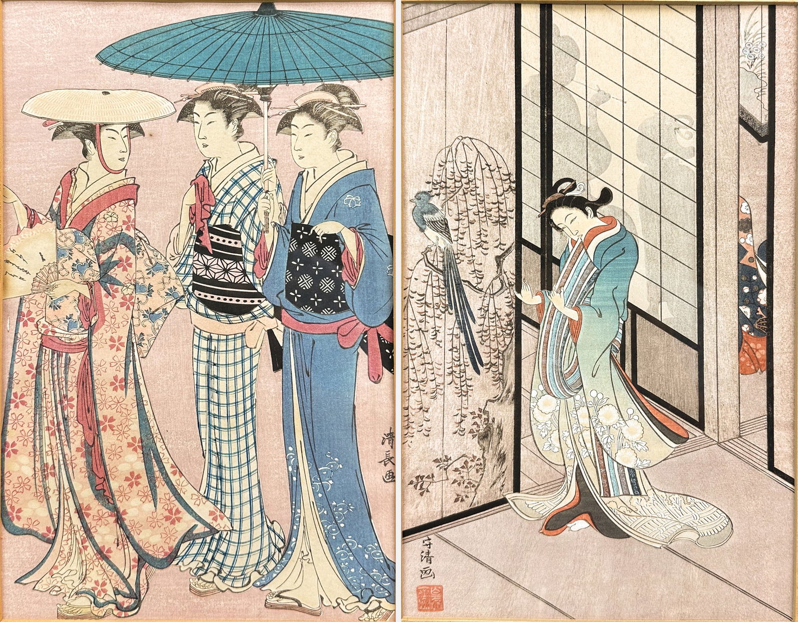 Two 20thC Japanese Woodblock Prints after Morikiyo & Kiyonaga (1 of 12)