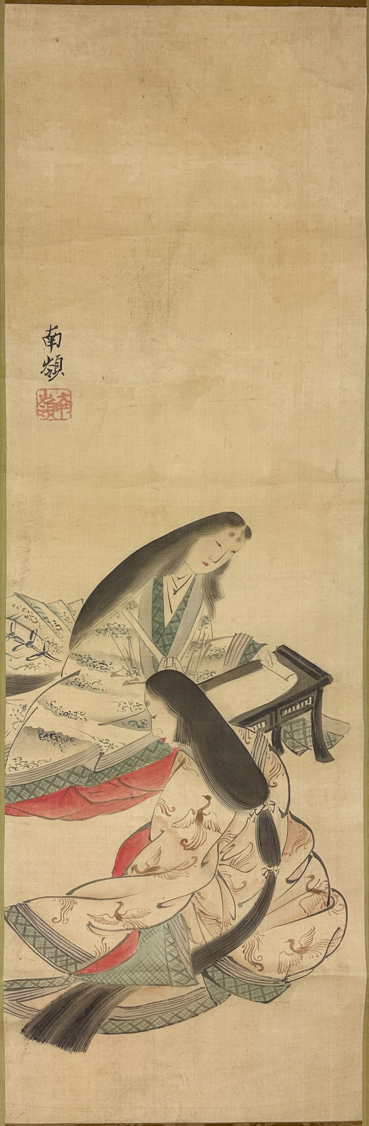 Antique Japanese Lady Caligraphers Hanging Scroll Painting (1 of 5)