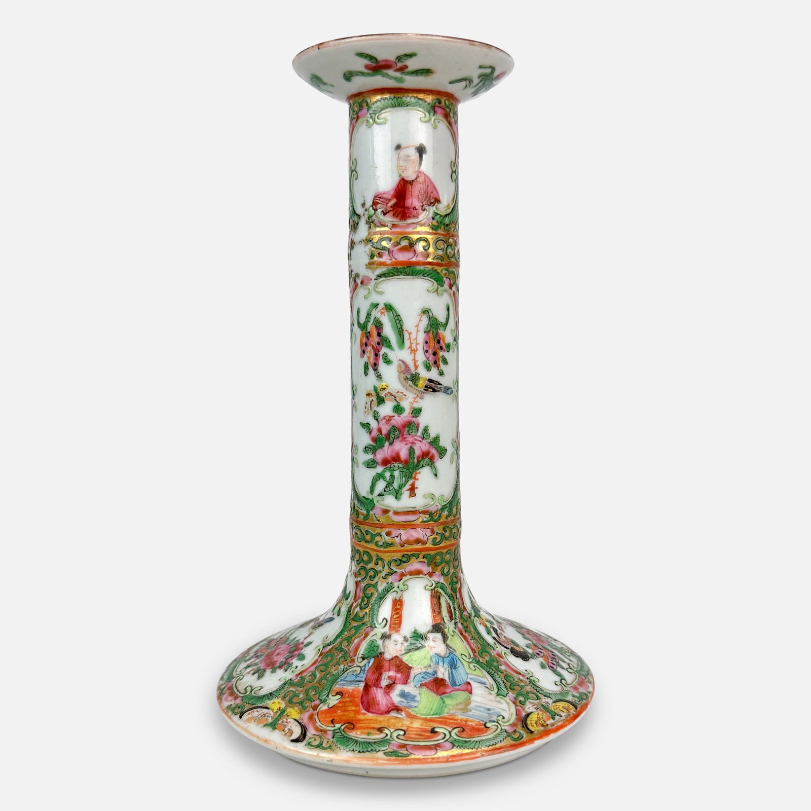 Antique 19thC Chinese Rose Medallion Porcelain Candlestick (1 of 9)