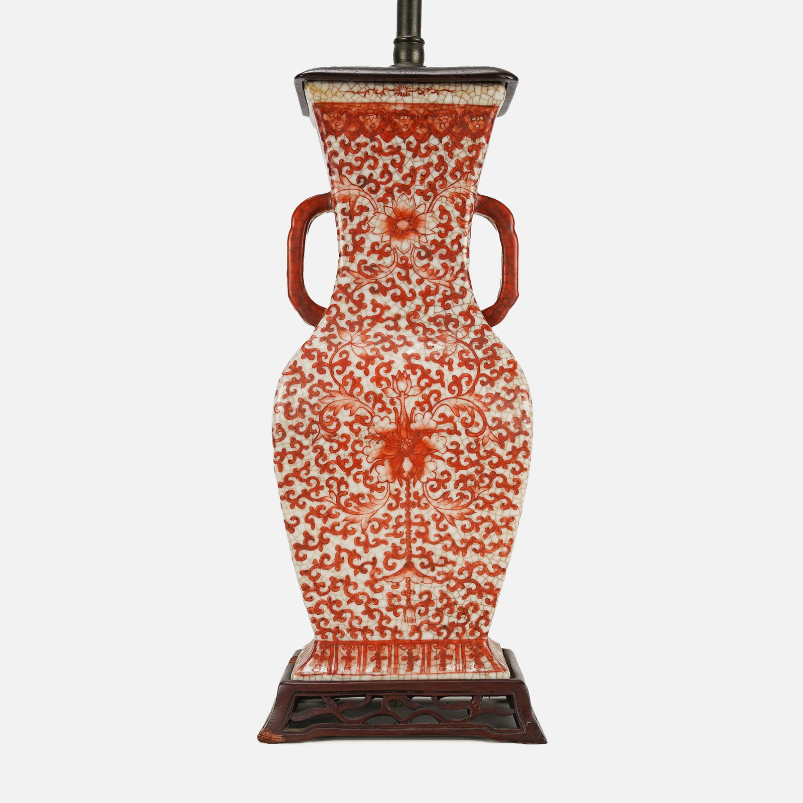 Antique 19thC Chinese Qing Iron Red Glazed Porcelain Vase Mounted as a Lamp (1 of 11)