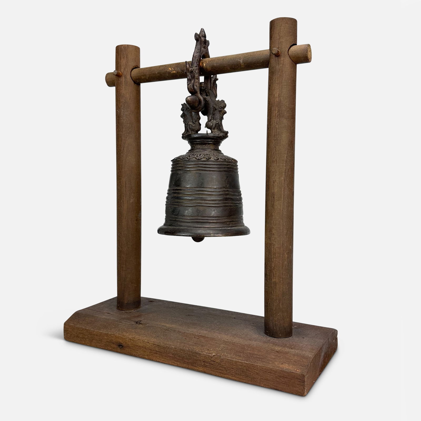 Antique Burmese Small Bronze Buddhist Temple Bell on Stand (1 of 7)