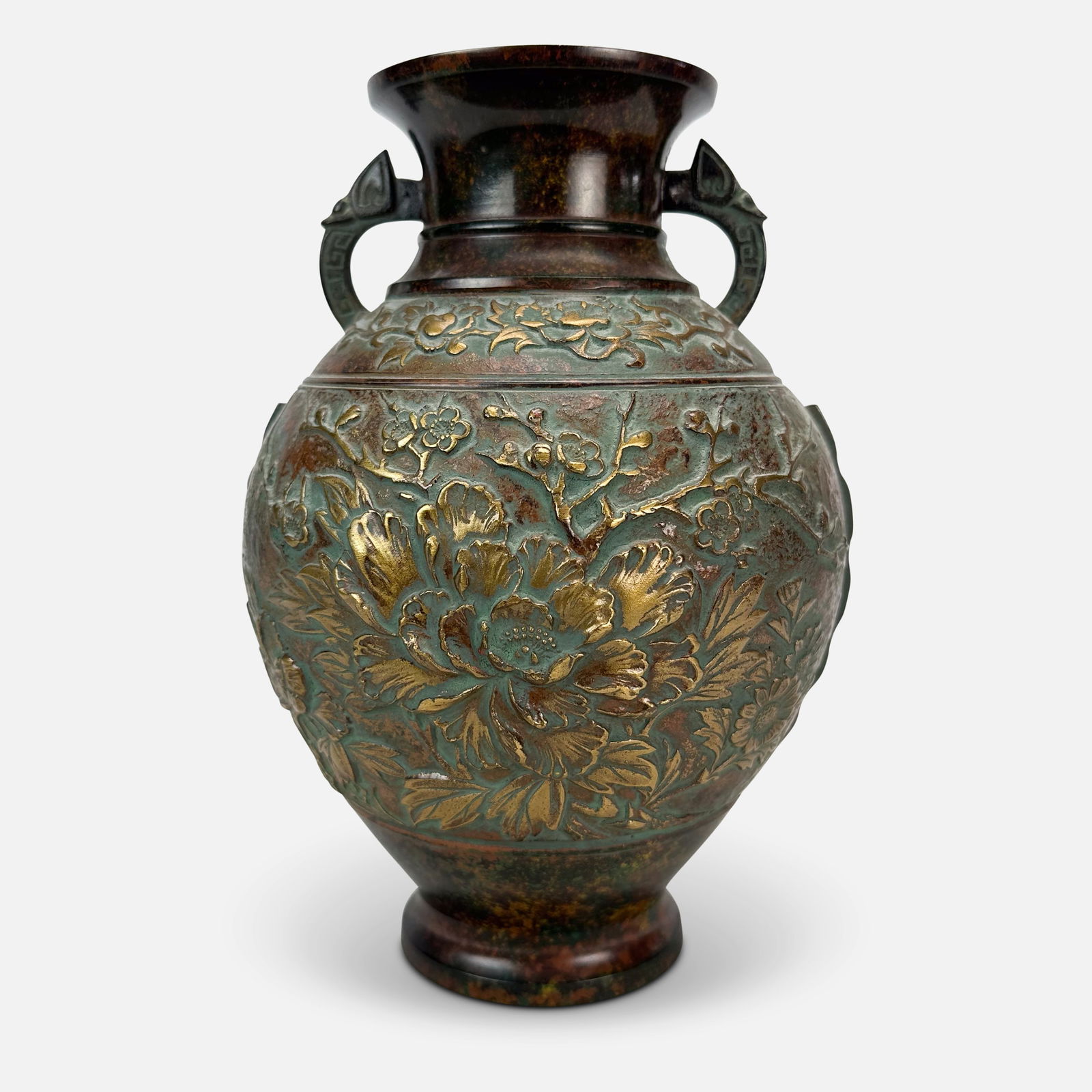 Antique Asian Bronze Floral Two Handled Vase (1 of 8)