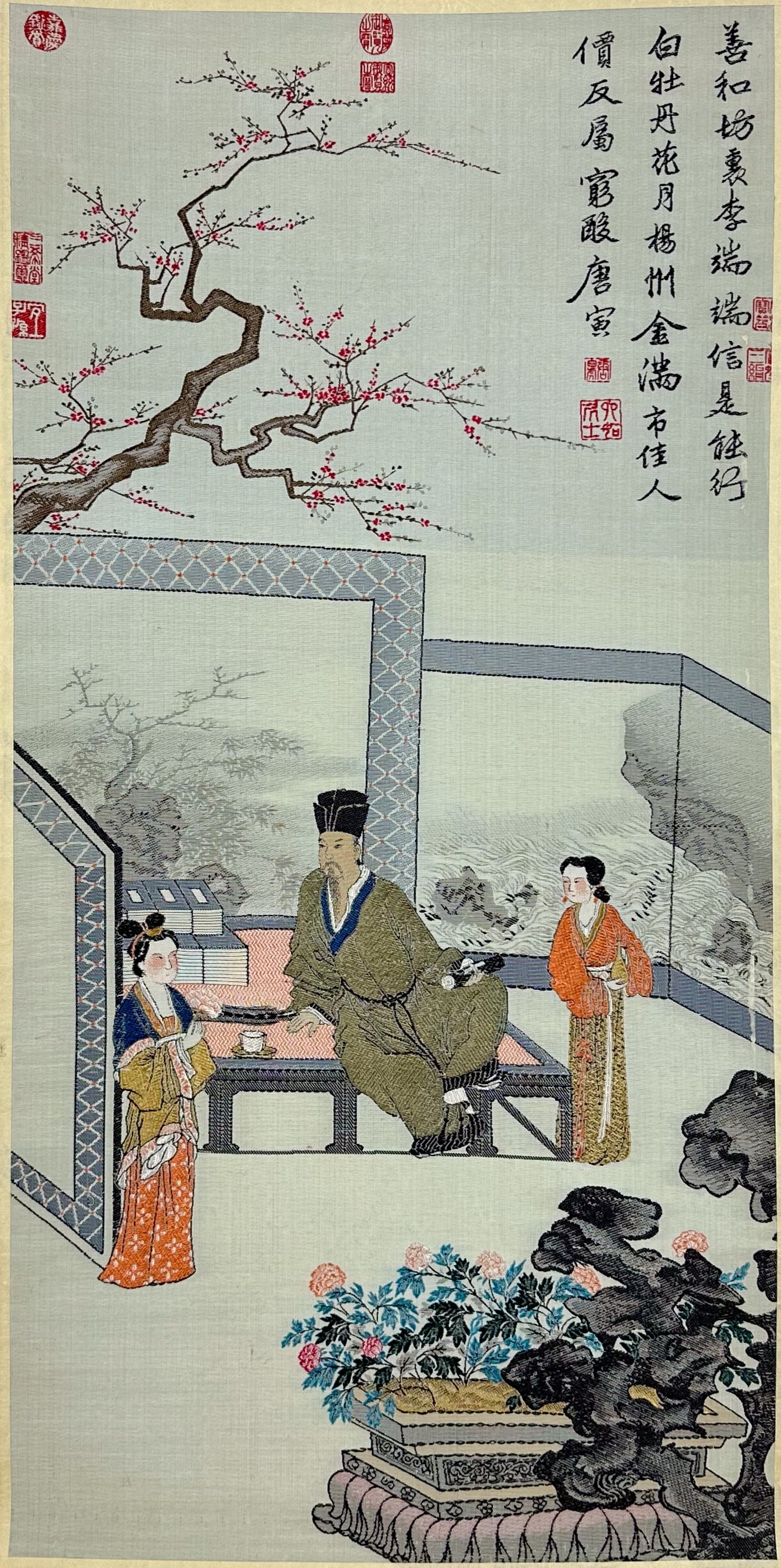 Tang Yin (After) Contemporary Embroidered Silk Tapestry Scroll Painting (1 of 14)