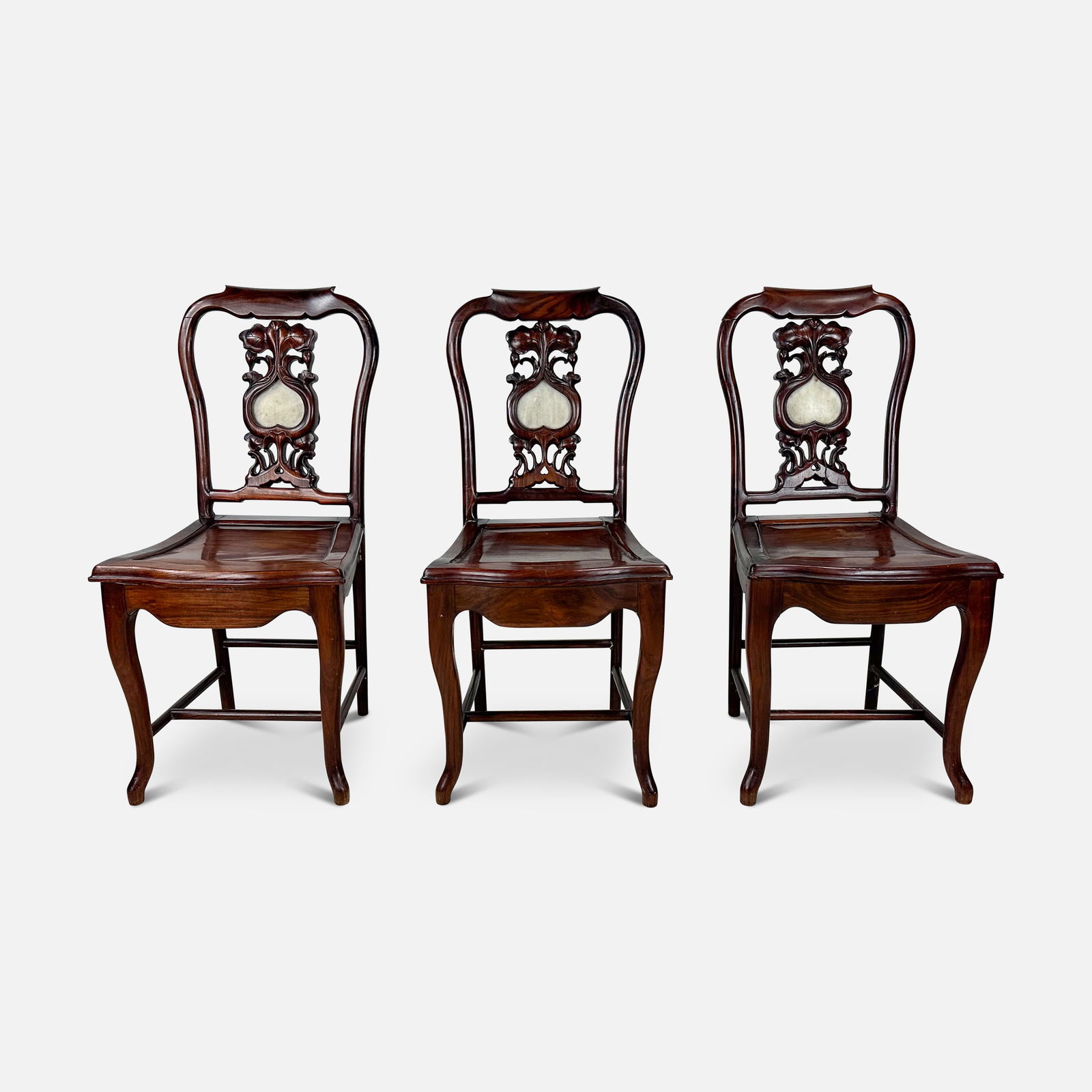 Three Antique Chinese Carved Rosewood Dining Chairs w/Inset Hard Stone Plaques (1 of 14)