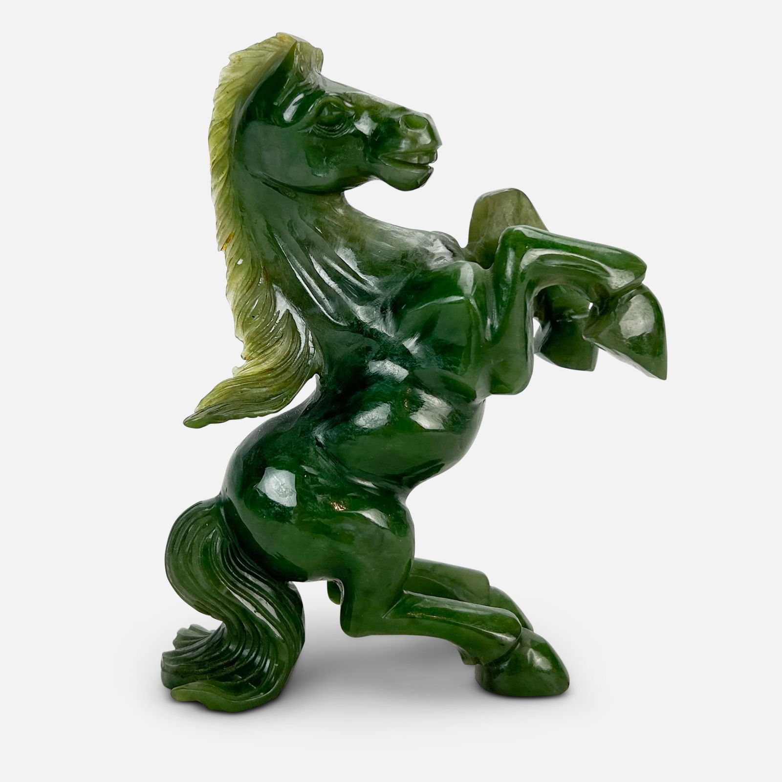 Vintage Chinese Spinach Green Jade Bucking Pony Carved Figurine Statue (1 of 8)