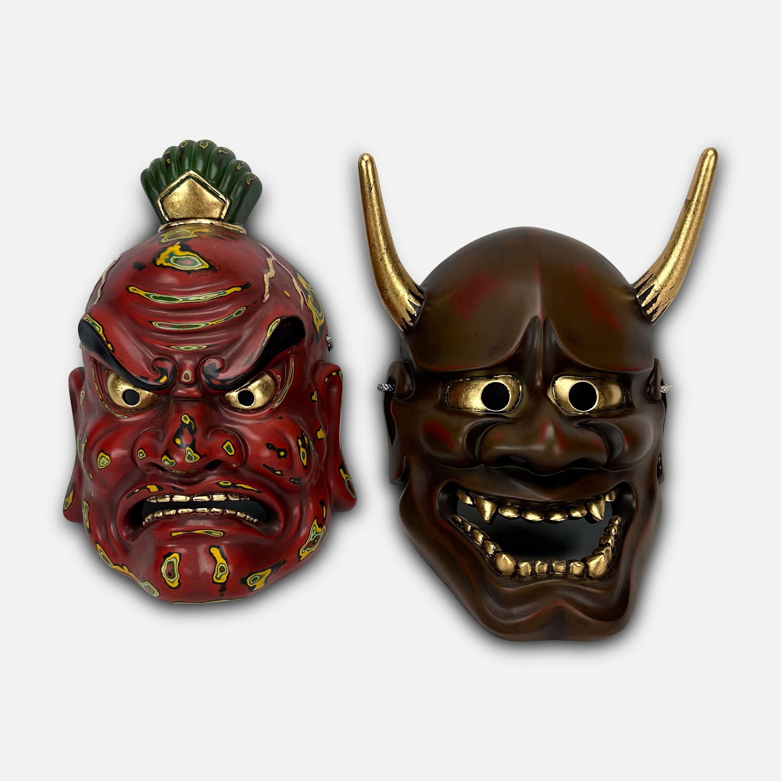 Two Japanese Buddhist Painted Paper Mache Noh Theater Masks (1 of 6)